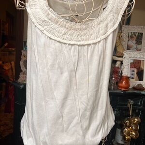 CAbi White Smocked-Neck Tank Top